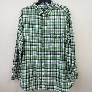 . John's Bay Big & Tall Mens Green Plaid LS Button Up Flannel Shirt Sz. 3XLT